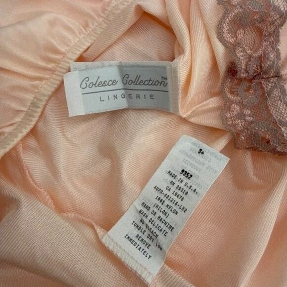 Vintage 80s Peach Pink Satin Lingerie Sleepwear Set Shorts Tank USA Made Large - Picture 5 of 7